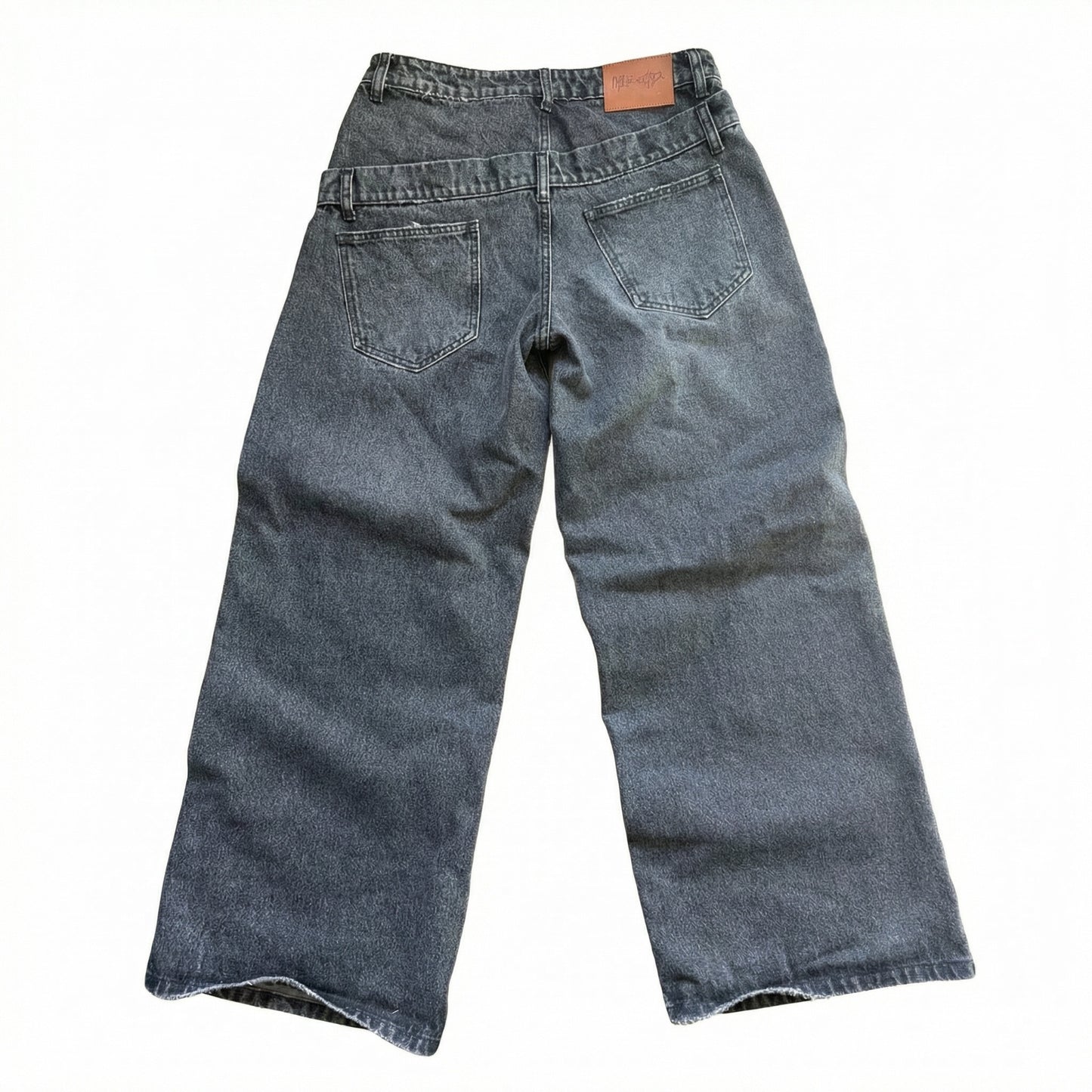 Slanted Double-Waist Black Denim