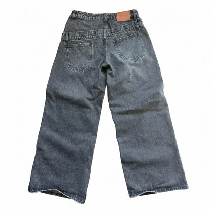 Slanted Double-Waist Black Denim