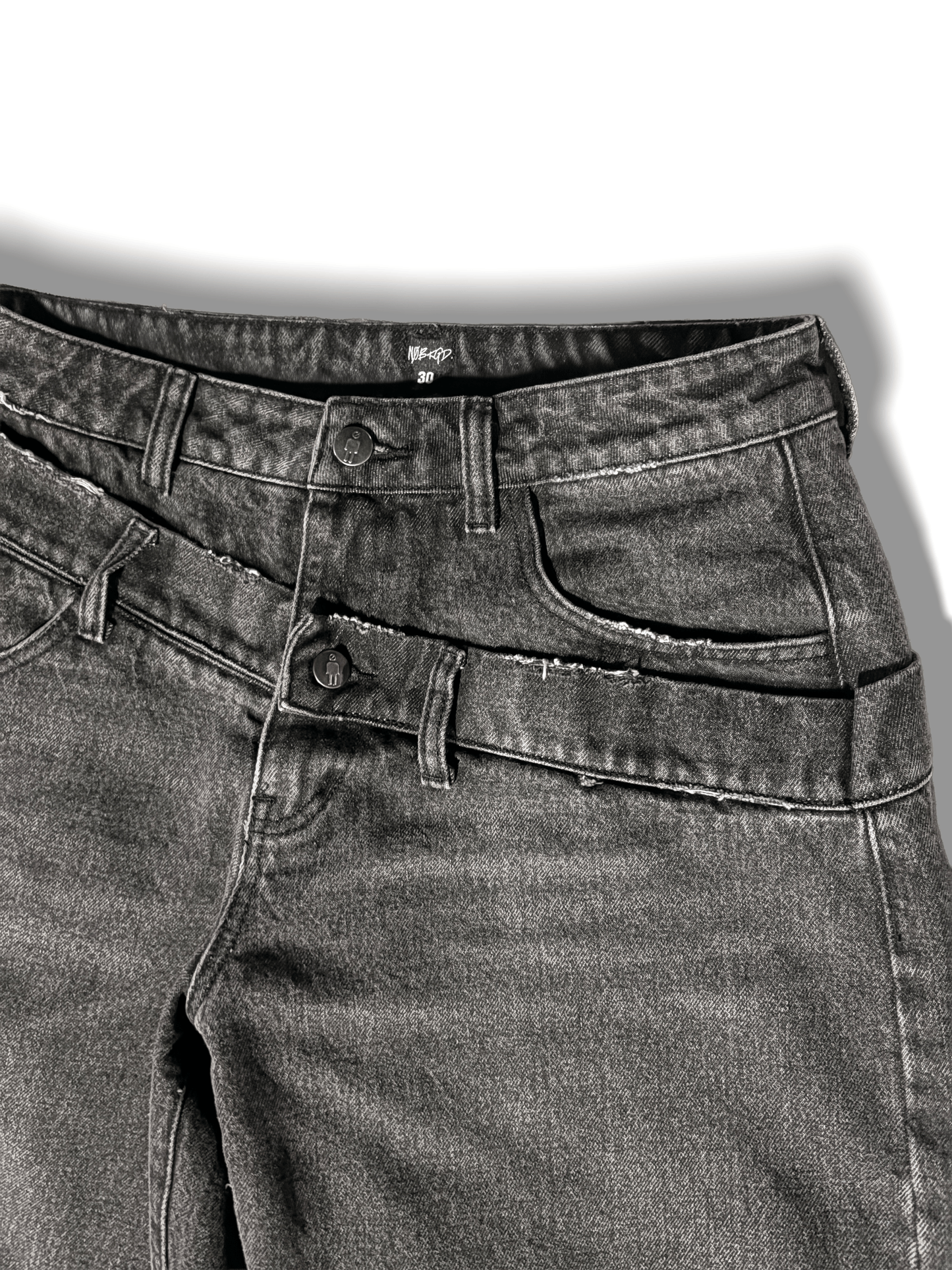 Slanted Double-Waist Black Denim