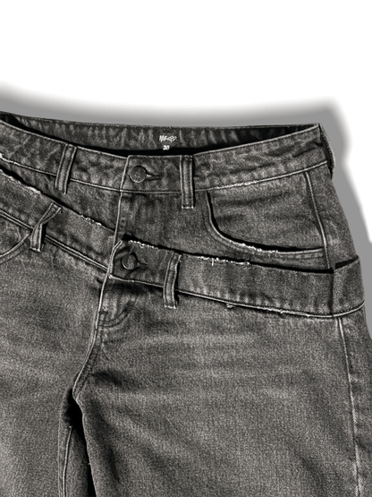 Slanted Double-Waist Black Denim
